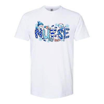 Funny Nurse Christmas Blue Snow Nurses Xmas Scrub Nurse Gift Softstyle CVC T-Shirt