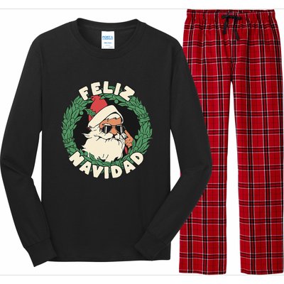 Feliz Navidad Christmas Santa In Cool Sunglasses Long Sleeve Pajama Set