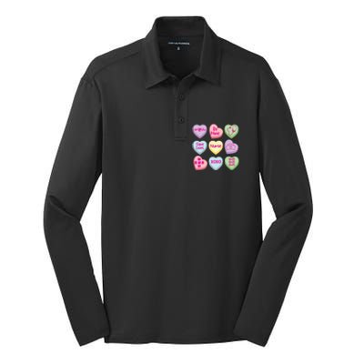 Funny Nurse Conversation Hearts Valentines Day Gift Silk Touch Performance Long Sleeve Polo