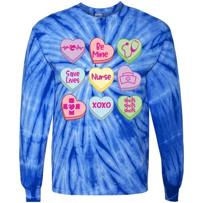 Funny Nurse Conversation Hearts Valentines Day Gift Tie-Dye Long Sleeve Shirt