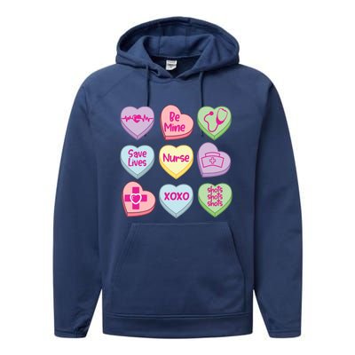 Funny Nurse Conversation Hearts Valentines Day Gift Performance Fleece Hoodie