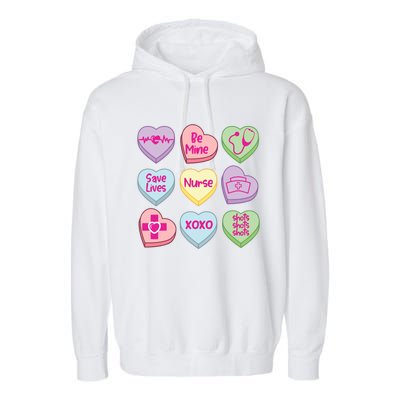 Funny Nurse Conversation Hearts Valentines Day Gift Garment-Dyed Fleece Hoodie