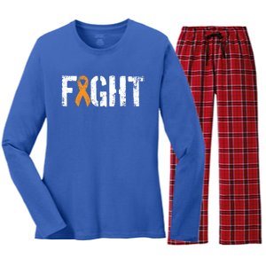 Fight Ney Cancer Funny Gift Military Orange Awareness Ribbon Gift Women's Long Sleeve Flannel Pajama Set 