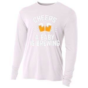 Funny New Dad Baby Shower Cheers A Baby Is Brewing Cooling Performance Long Sleeve Crew