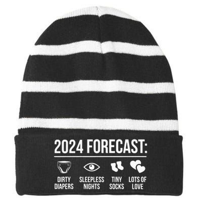 Funny New Dad Mom 2024 Striped Beanie with Solid Band