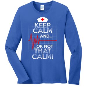 Funny Nurse Doctor Medic Keep Calm Not That Calm Flatline Cute Gift Ladies Long Sleeve Shirt