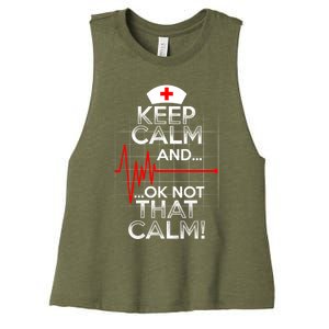 Funny Nurse Doctor Medic Keep Calm Not That Calm Flatline Cute Gift Women's Racerback Cropped Tank