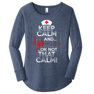 Funny Nurse Doctor Medic Keep Calm Not That Calm Flatline Cute Gift Women's Perfect Tri Tunic Long Sleeve Shirt