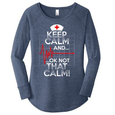 Funny Nurse Doctor Medic Keep Calm Not That Calm Flatline Cute Gift Women's Perfect Tri Tunic Long Sleeve Shirt