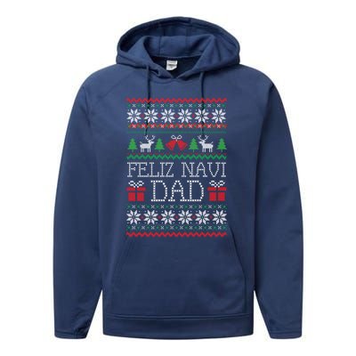 Feliz Navi Dad Funny Christmas Ugly Sweater Classic Performance Fleece Hoodie