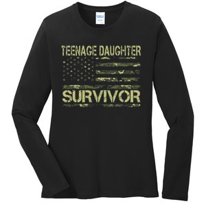 Funny Nage Daughter Survivor Usa Flag Military Ladies Long Sleeve Shirt