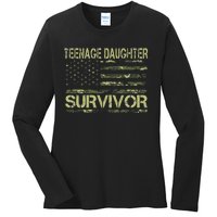 Funny Nage Daughter Survivor Usa Flag Military Ladies Long Sleeve Shirt