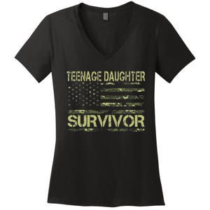 Funny Nage Daughter Survivor Usa Flag Military Women's V-Neck T-Shirt