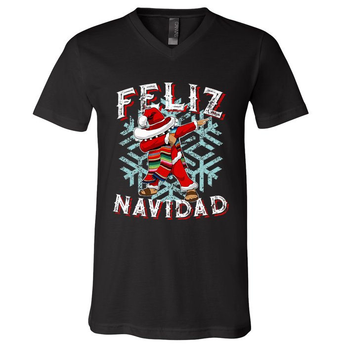 Feliz Navidad Dabbing Christmas Sombrero V-Neck T-Shirt