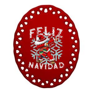 Feliz Navidad Dabbing Christmas Sombrero Ceramic Oval Ornament