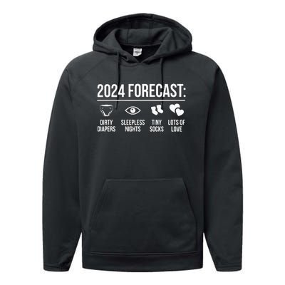 Funny New Dad Mom 2024 Baby Arrival Forecast Exepting Performance Fleece Hoodie