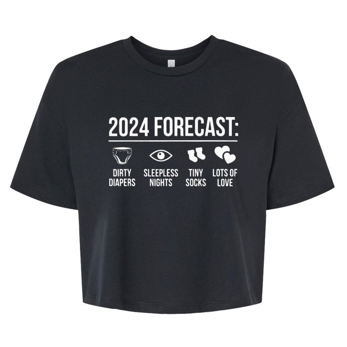 Funny New Dad Mom 2024 Baby Arrival Forecast Exepting Bella+Canvas Jersey Crop Tee