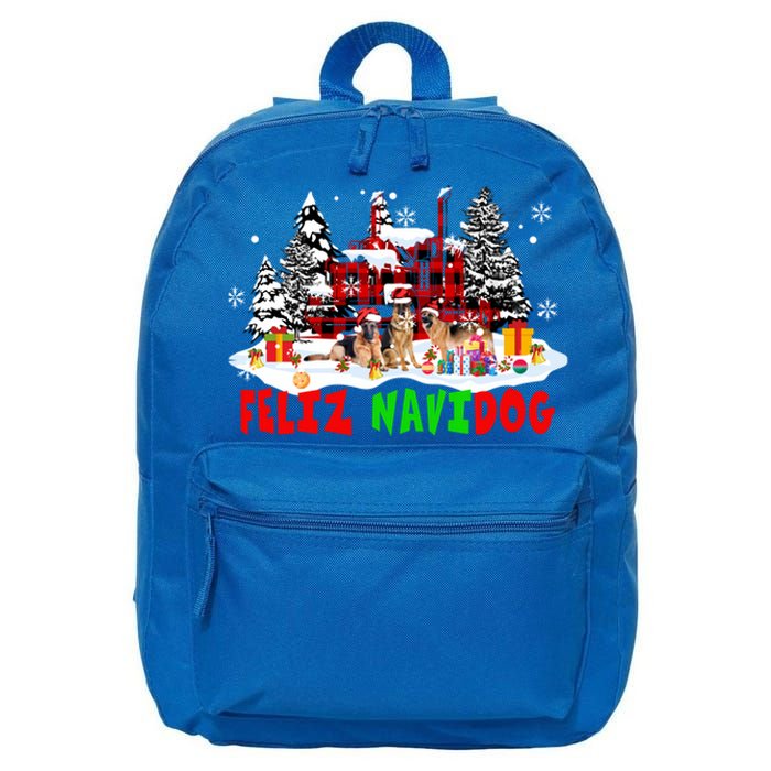 Feliz Navidad Dog Xmas Truck Three Santa Ger Shepherds Gift 16 in Basic Backpack