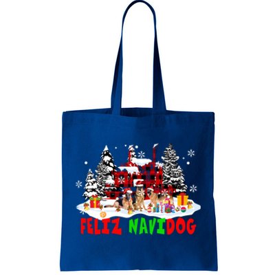 Feliz Navidad Dog Xmas Truck Three Santa Ger Shepherds Gift Tote Bag