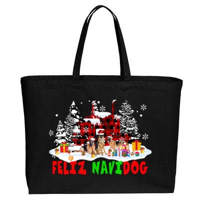 Feliz Navidad Dog Xmas Truck Three Santa Ger Shepherds Gift Cotton Canvas Jumbo Tote