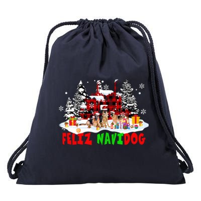 Feliz Navidad Dog Xmas Truck Three Santa Ger Shepherds Gift Drawstring Bag