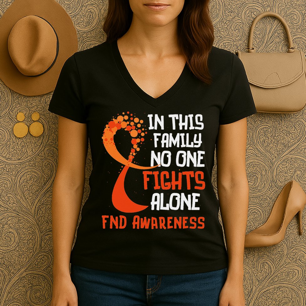 Functional Neurological Disorder Awareness Fnd Ribbon Family Women's V-Neck T-Shirt