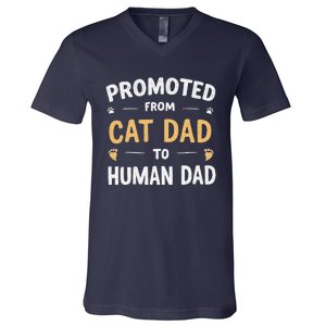 Funny New Daddy Cat Lover Promoted From Cat Dad To Human Dad V-Neck T-Shirt