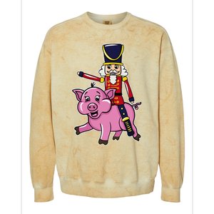 Funny Nutcracker Doll Riding Pig Lover Colorblast Crewneck Sweatshirt