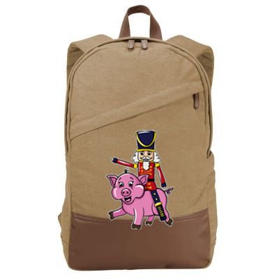 Funny Nutcracker Doll Riding Pig Lover Cotton Canvas Backpack