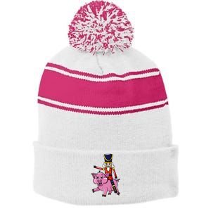 Funny Nutcracker Doll Riding Pig Lover Stripe Pom Pom Beanie