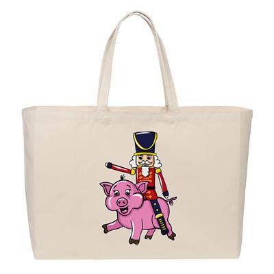 Funny Nutcracker Doll Riding Pig Lover Cotton Canvas Jumbo Tote