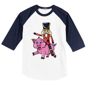 Funny Nutcracker Doll Riding Pig Lover Baseball Sleeve Shirt