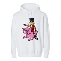 Funny Nutcracker Doll Riding Pig Lover Garment-Dyed Fleece Hoodie