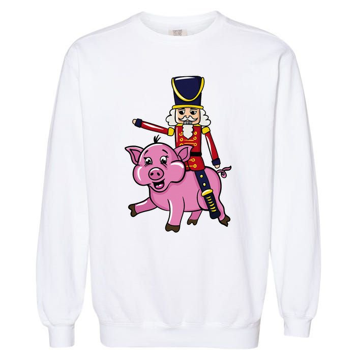 Funny Nutcracker Doll Riding Pig Lover Garment-Dyed Sweatshirt