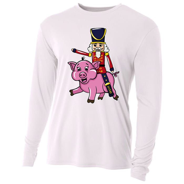 Funny Nutcracker Doll Riding Pig Lover Cooling Performance Long Sleeve Crew