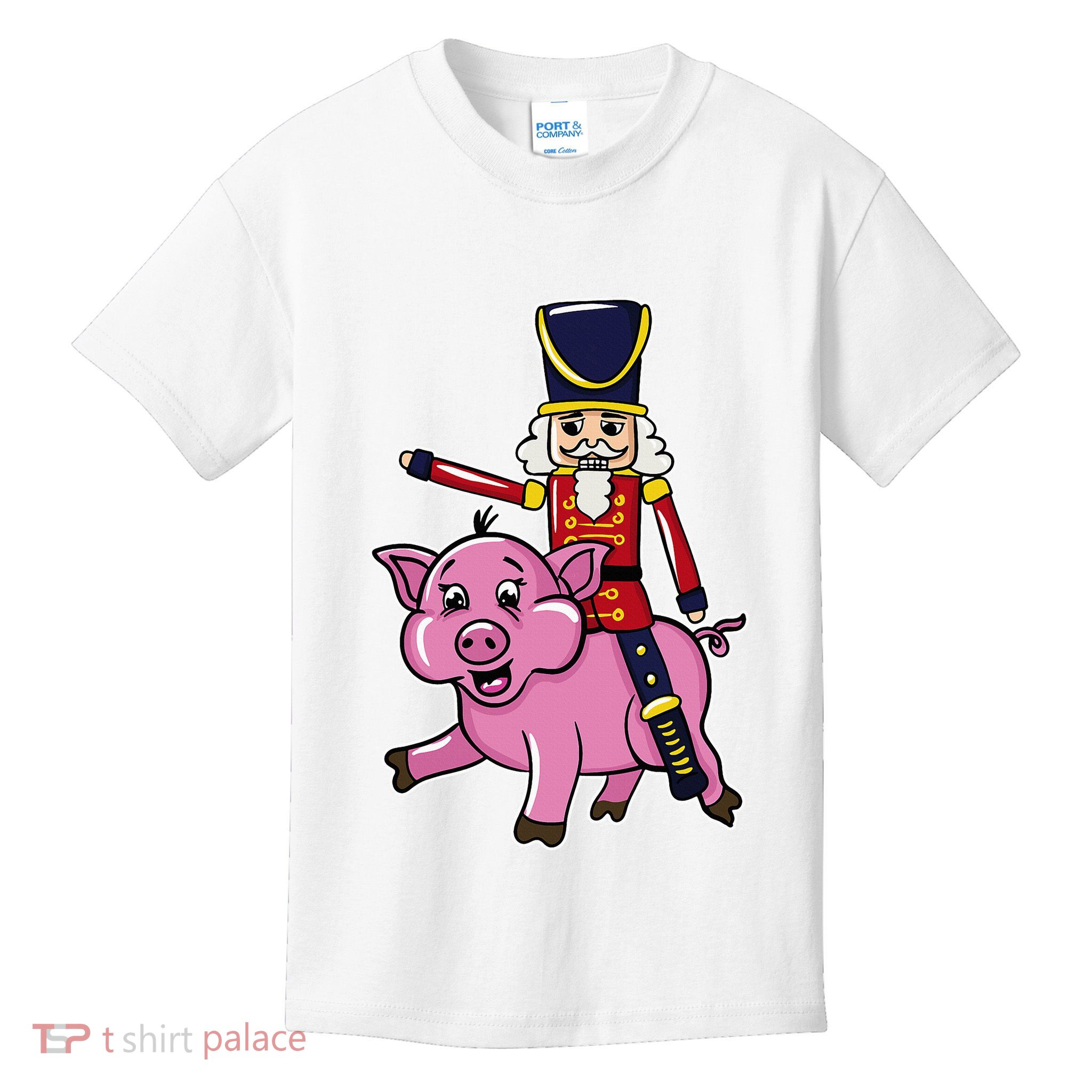 Funny Nutcracker Doll Riding Pig Lover Kids T-Shirt