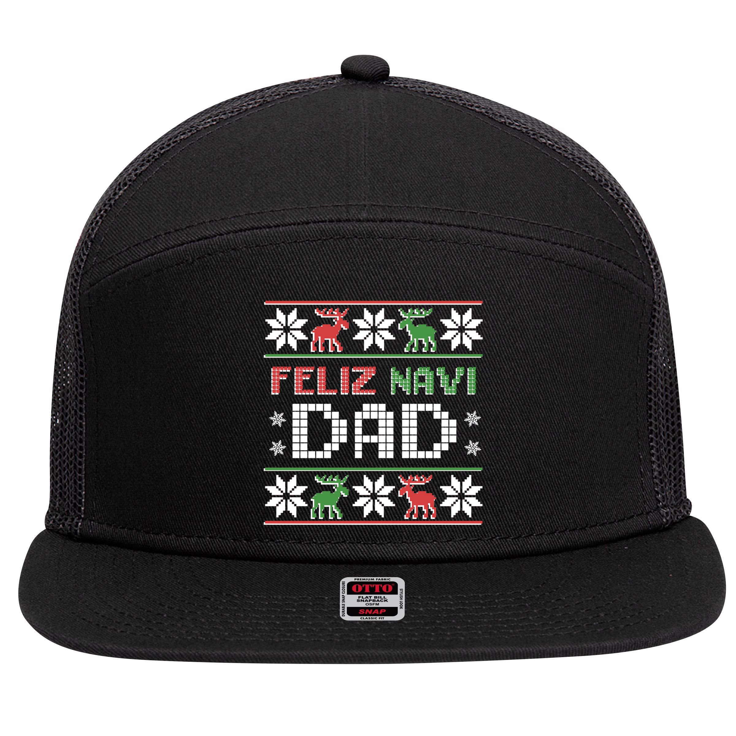 Feliz Navi Dad Navidad Funny Christmas Ugly Father Funny Gift 7 Panel Mesh Trucker Snapback Hat