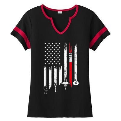 funny Nurse Day Gift Idea American Flag Ladies Halftime Notch Neck Tee