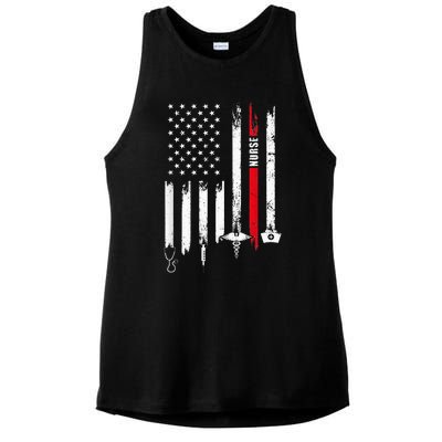 funny Nurse Day Gift Idea American Flag Ladies PosiCharge Tri-Blend Wicking Tank