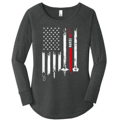 funny Nurse Day Gift Idea American Flag Women's Perfect Tri Tunic Long Sleeve Shirt