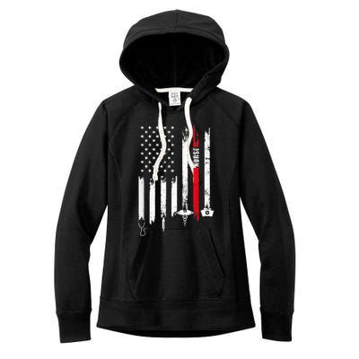 funny Nurse Day Gift Idea American Flag Women's Fleece Hoodie