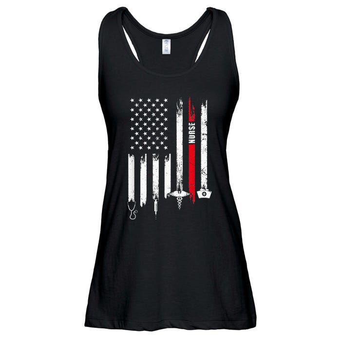 funny Nurse Day Gift Idea American Flag Ladies Essential Flowy Tank