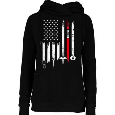 funny Nurse Day Gift Idea American Flag Womens Funnel Neck Pullover Hood