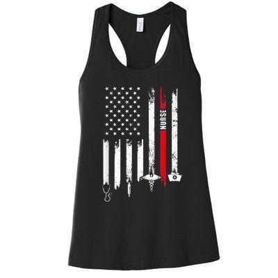 funny Nurse Day Gift Idea American Flag Women's Racerback Tank