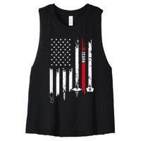 funny Nurse Day Gift Idea American Flag Women's Racerback Cropped Tank