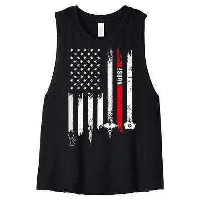 funny Nurse Day Gift Idea American Flag Women's Racerback Cropped Tank