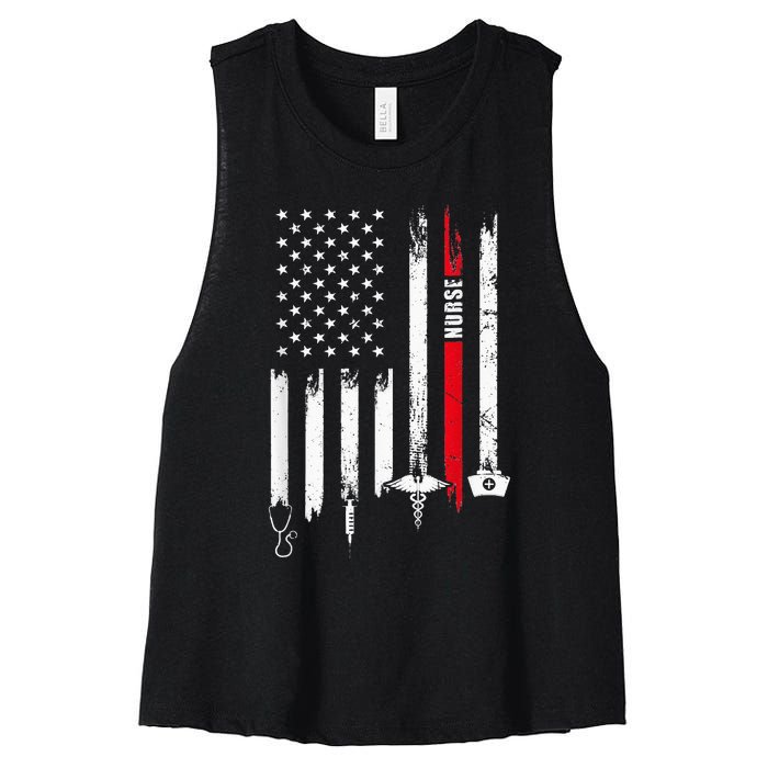 funny Nurse Day Gift Idea American Flag Women's Racerback Cropped Tank