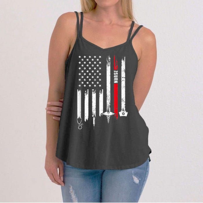 funny Nurse Day Gift Idea American Flag Women's Strappy Tank