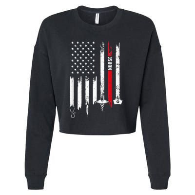 funny Nurse Day Gift Idea American Flag Cropped Pullover Crew