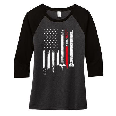 funny Nurse Day Gift Idea American Flag Women's Tri-Blend 3/4-Sleeve Raglan Shirt